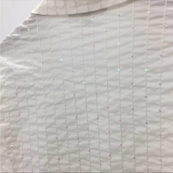 Lafayette 148 Crisp White Textured Sequin Button Up Shirt Medium - Picture 4 of 9